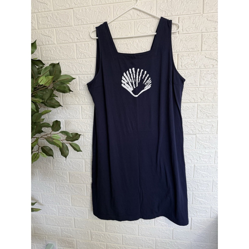 Fresh Produce Women XXL Navy Blue Shell Graphic Cotton Square Neck Sundress NWT